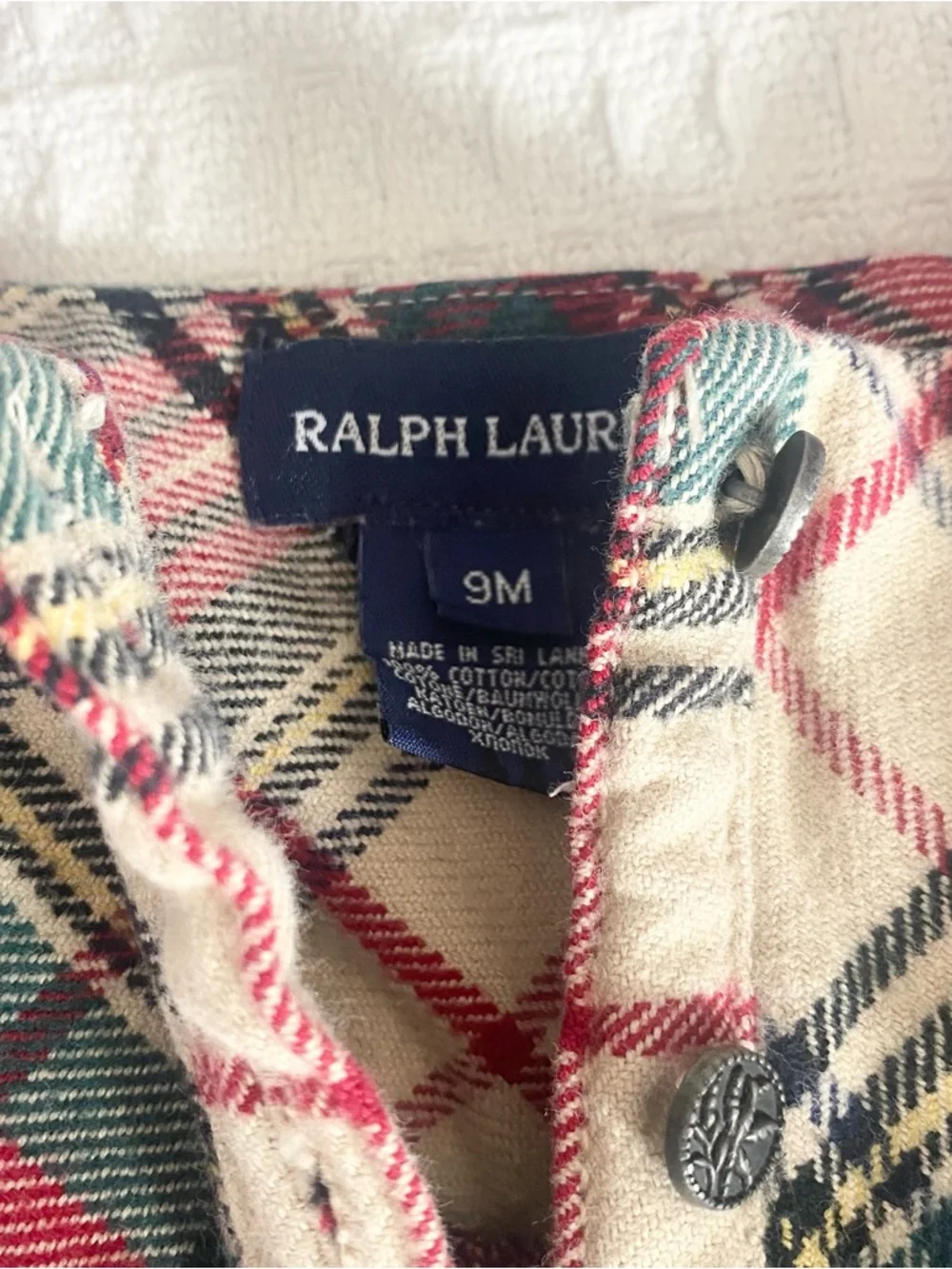 Ralph Lauren Cream, Red & Green Plaid Baby Dress size 9M
